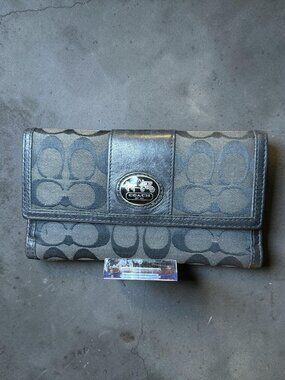 Coach Legacy Signature Black Checkbook Wallet